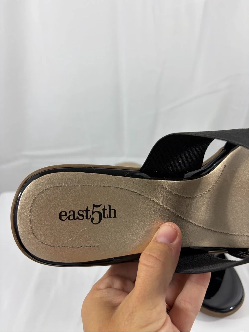 NWT East 5th Women's Size 7.5W Black Wedge Slide Sandals